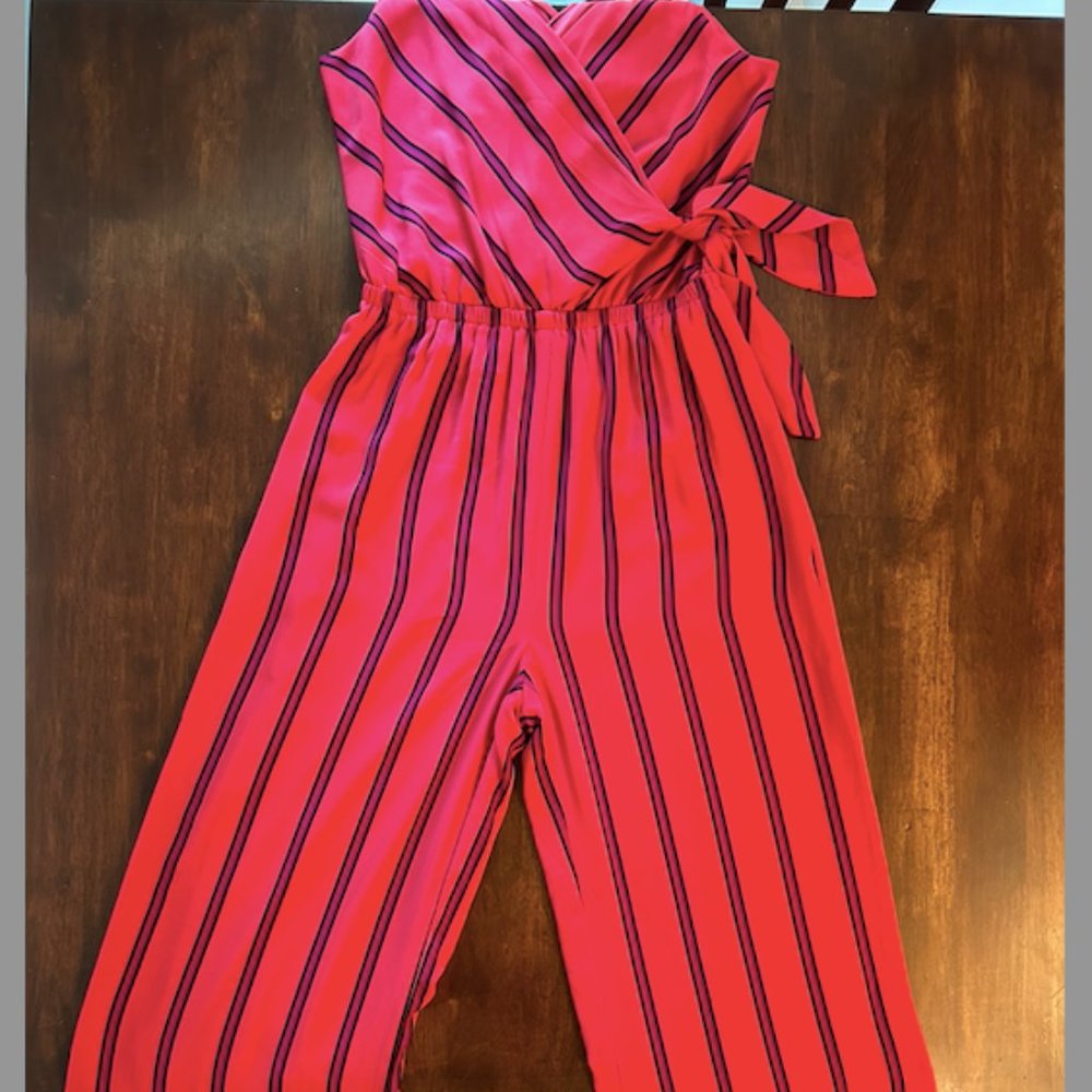 EXPRESS Striped Wrapped Front Jumpsuit Red S - Picture 12 of 12